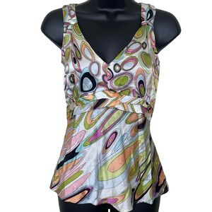 Vtg Karen Arnold Silk Babydoll‎ Blouse Womens S Pink Green Funky Rave Y2K